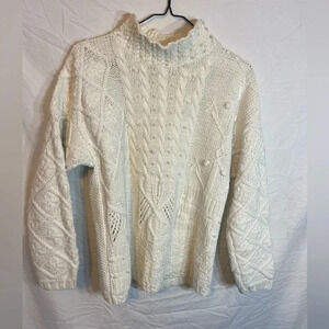 VTG Field Gear Womens Small Beaded Soft Yellow Knit Sweater Mock Neck Heavy